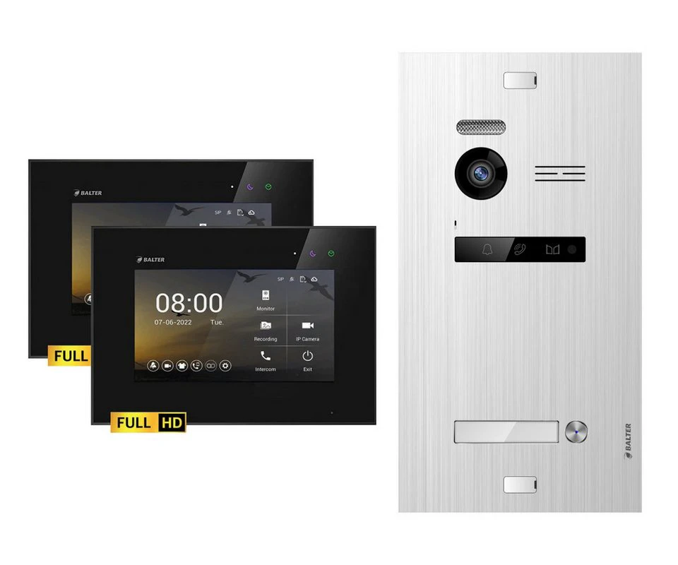 Balter Video-Türsprechanlage EVO-HD Komplettset 1-Familie 2x 7 Zoll Monitore Silber Schwarz