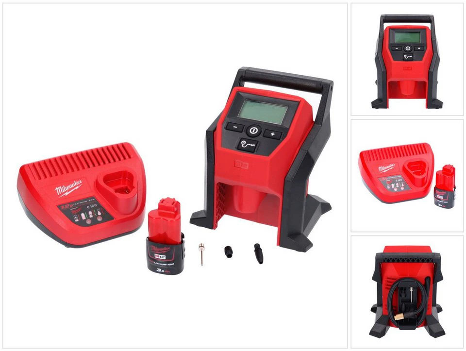 Milwaukee M12 BI Akku-Handkompressor 12 V 3,0 Ah Akku Ladegerät