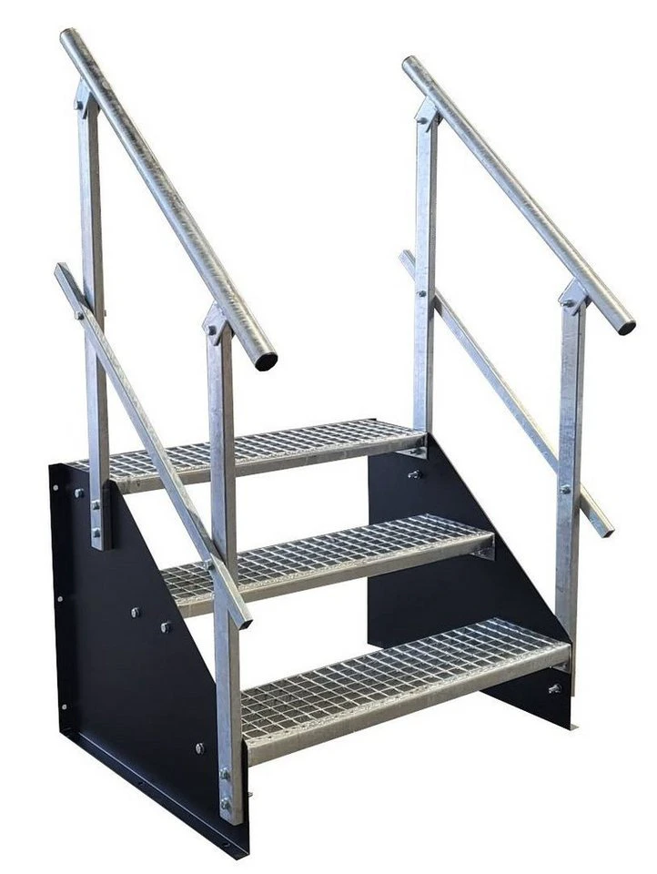 SRM Design Außentreppe 3 Stufen Standtreppe Breite 60 cm Höhe 63 cm schwarz beidseitiges Geländer