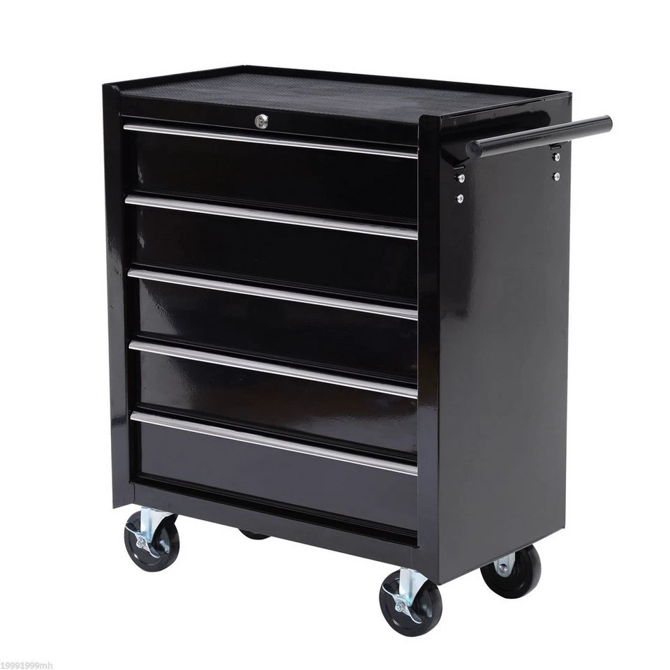 furnicato Werkzeugwagen Werkzeugkiste rollbar 5 Schubladen Stahl Schwarz 68L x 33B x 75H cm
