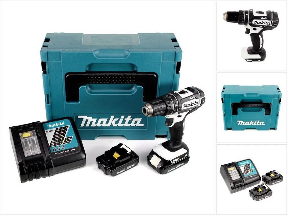 Makita Schlagbohrschrauber DHP 482 W Akku 18 V 62 Nm 2x 2,0 Ah Weiß