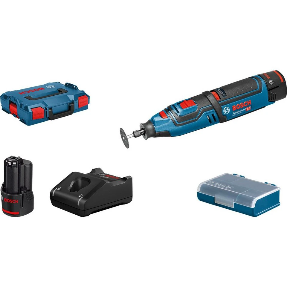 Bosch Professional Akku-Rotationswerkzeug GRO 12V-35 2x Li-Ionen-Akku 2,0 Ah L-BOXX