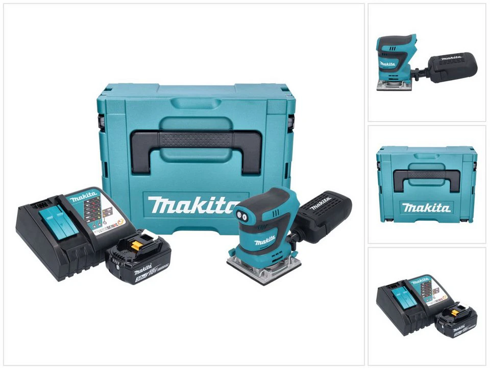 Makita Akku-Schwingschleifer DBO 484 RF1J 18 V 112 x 102 mm mit Akku 3 Ah und Lader