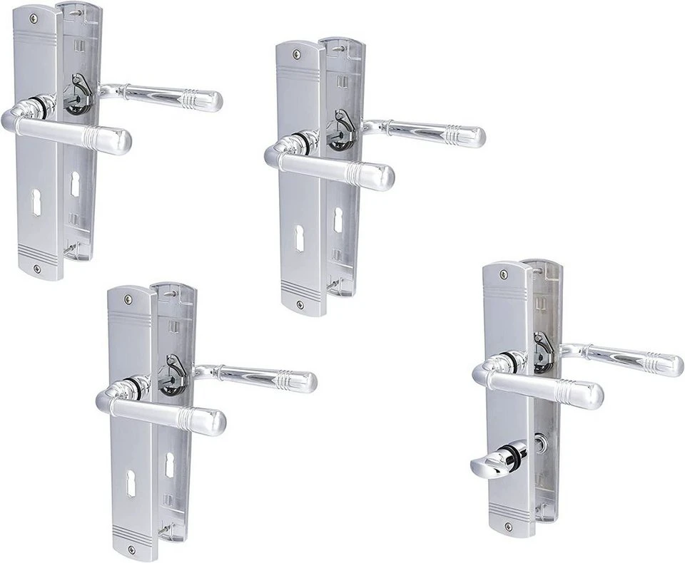 Alpertec Türbeschlag 4er Set Messing verchromt poliert für 3 Zimmertüren und 1 Bad/WC-Tür