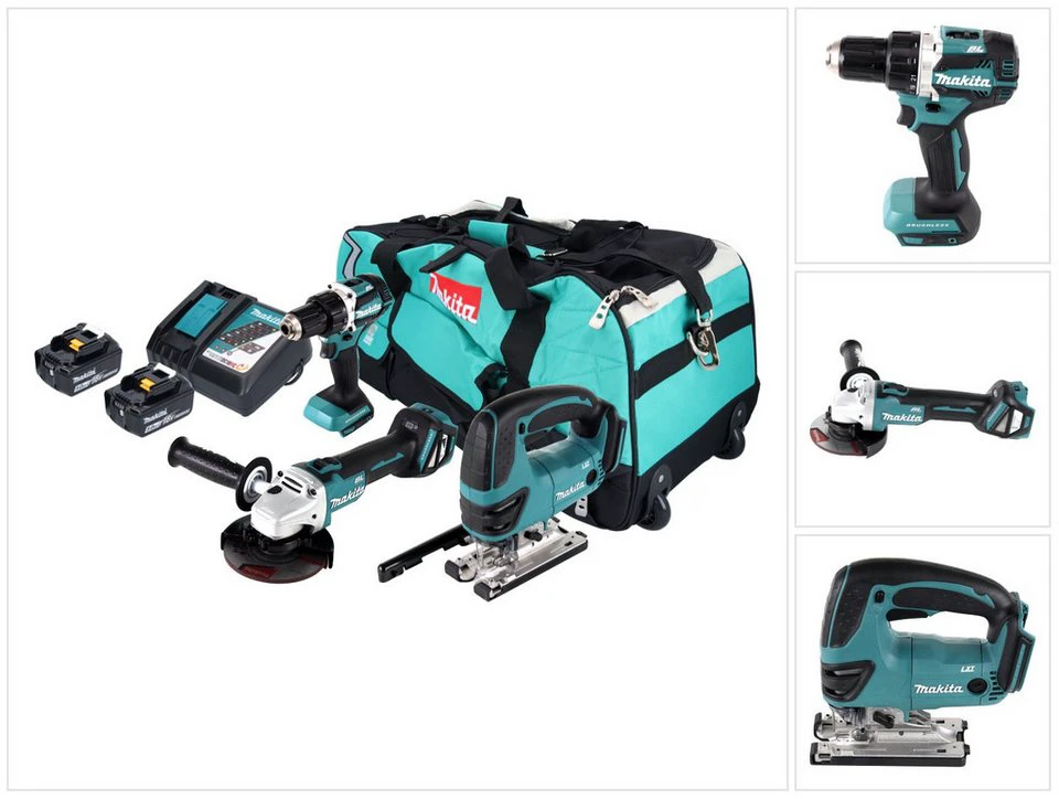 Makita Akku Kombo Kit DLX 3152 TX1 18 V DDF 484 DGA 511 DJV 180