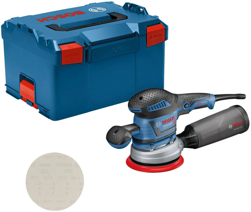 Bosch Professional GEX 40-150 Exzenterschleifer mit Schleifblatt M480 und L-BOXX