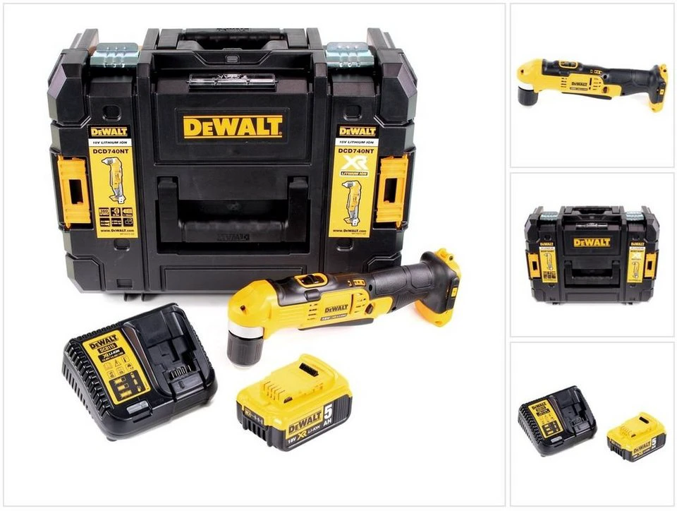 DeWalt Winkelbohrmaschine DCD 740 18 V mit 5,0 Ah Akku Ladegerät TSTAK