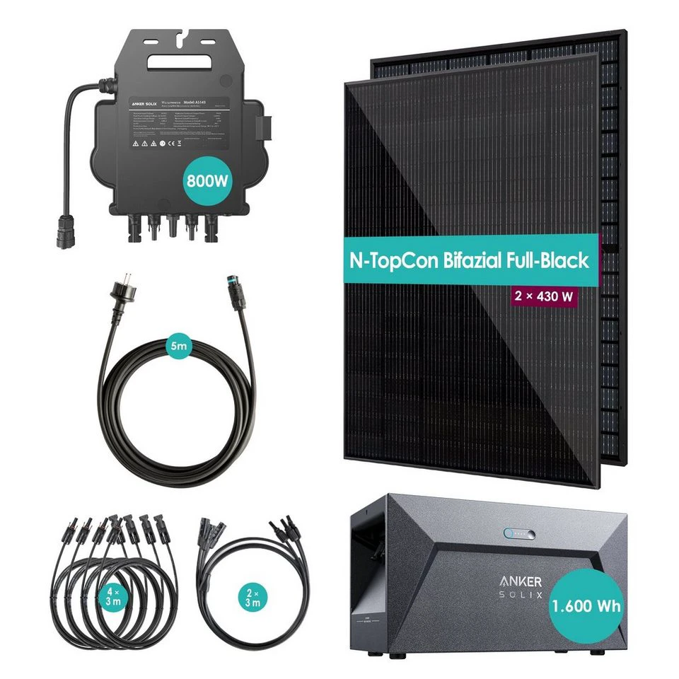 VALE Solaranlage x ANKER 900,00 W N-Topcon Bifazial Balkonkraftwerk 1,6 kWh Anker Batterie MI80