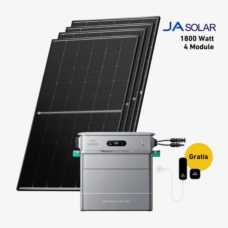 Balkonstrom Balkonkraftwerk Zendure Solarflow 800 Pro 1800 W Speicher bifazial 1,92 kWh