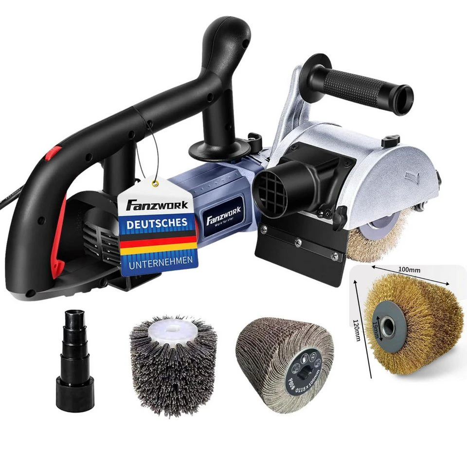 Fanzwork Walzenschleifer Satiniermaschine V2 1500W mit Stahldraht Nylon Schleifpapierbürste
