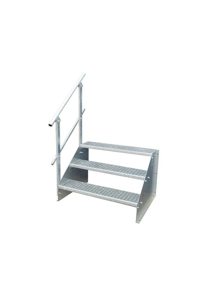 SRM Design Außentreppe 3 Stufen Standtreppe 70 cm 63 cm verzinkt einseitiges Geländer
