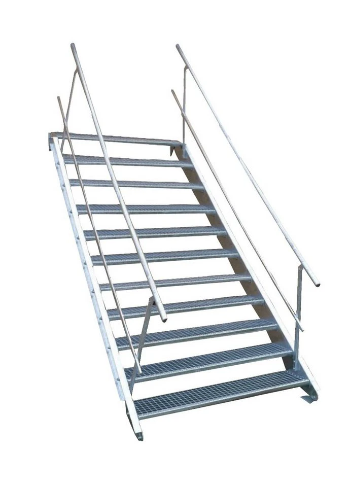 SRM Design Außentreppe 11 Stufen Stahltreppe beidseitiges Geländer 90 cm 165-220 cm