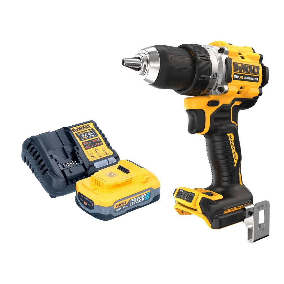 DeWalt Akku-Bohrschrauber DCD 800 18 V 90 Nm Brushless mit Powerstack Akku 5,0 Ah Ladegerät