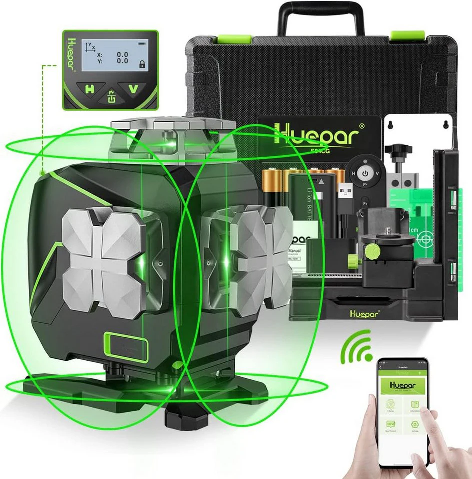 Insma Kreuzlinienlaser 4D Grünlinien-Laser S04CG Bluetooth LCD selbstnivellierend IP54