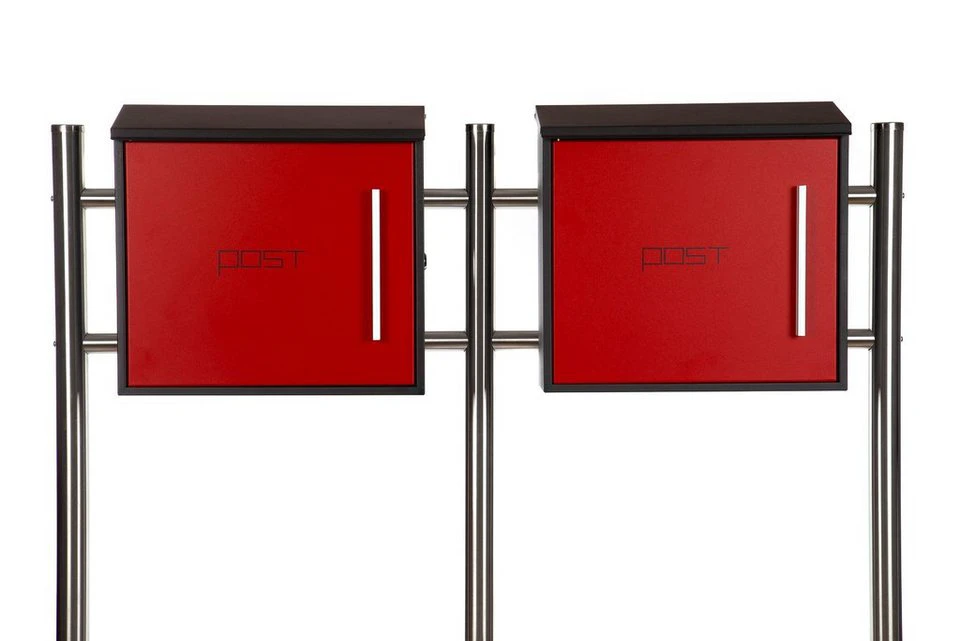 BIRENDY Briefkasten Design Doppel Briefkastenständer Set mit 2 Briefkästen 120 cm