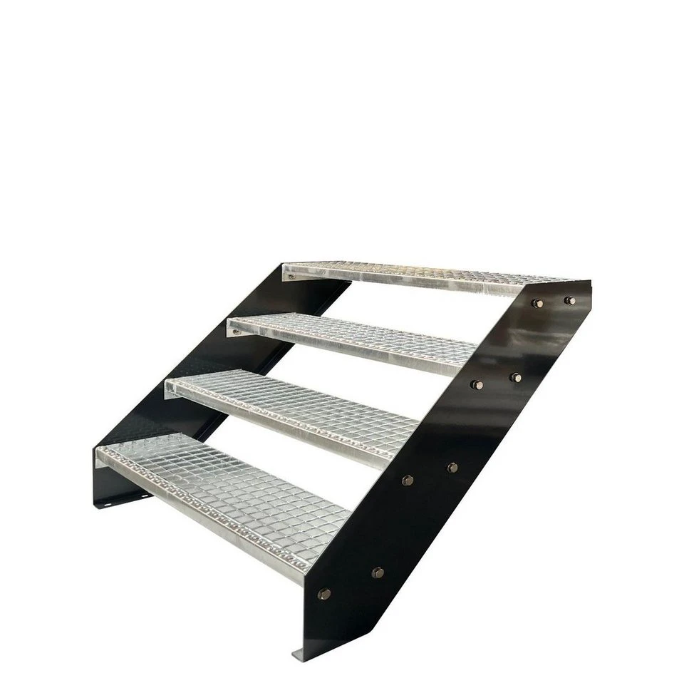 Kaminbau Mierzwa Außentreppe Premium Anthrazit 4 Stufen 76 cm Gitterrost DIN 24531