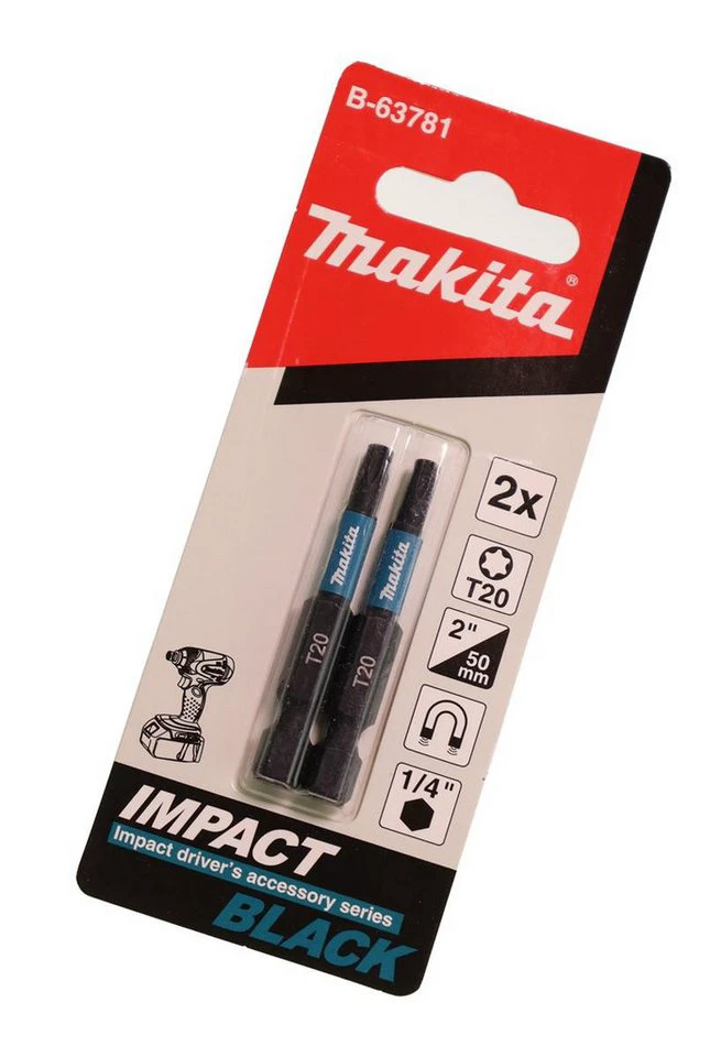 Makita Bohrer- und Bit-Set B-63781 T20 6-rund Bit TX20x50 Impact Black 2 Stück S2-Spezialstahl