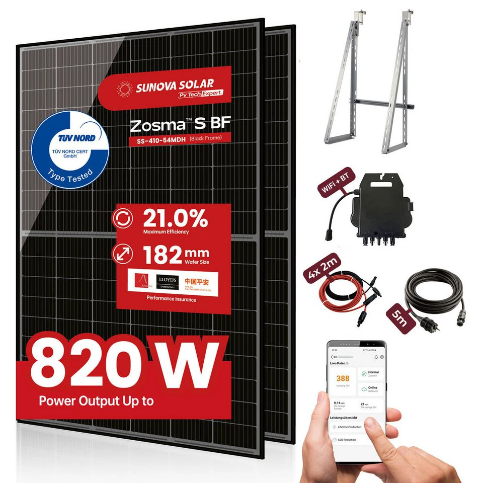 SUNOVA Solar Balkonkraftwerk 820W Komplettset APsystems EZ1-M 800W Inverter Halterung IP67