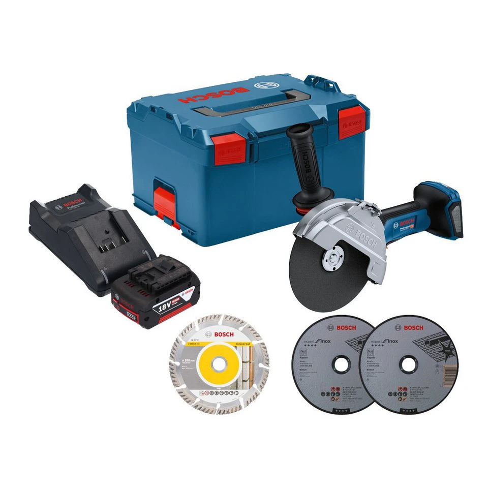Bosch GWS 18V-180 P Professional Akku-Winkelschleifer 18 V 5,0 Ah Ladegerät L-Boxx