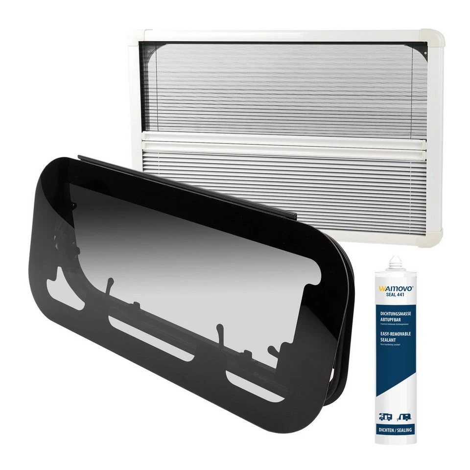 Wamovo Ausstellfenster Echtglas 70x30 Seitenfenster Camper Wohnwagen mit Plissee