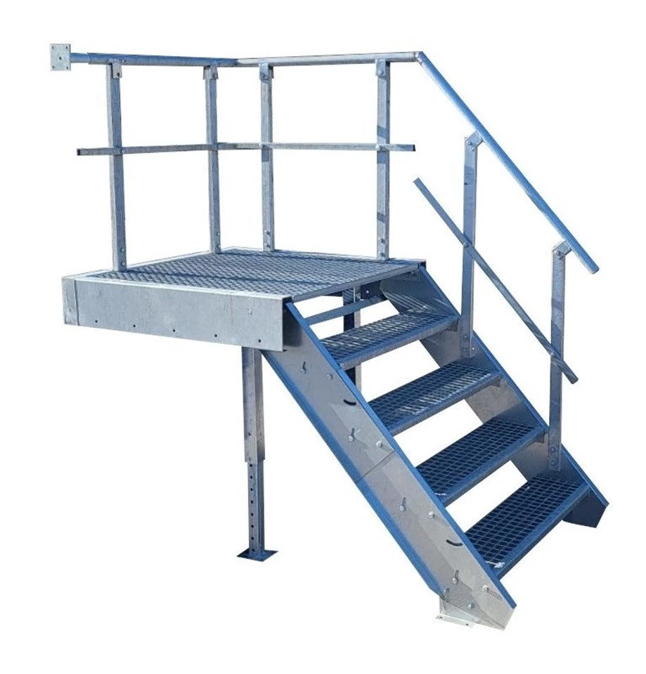 SRM Design Außentreppe 4 Stufen Podesttreppe Geländer rechts 100 cm 70-105 cm