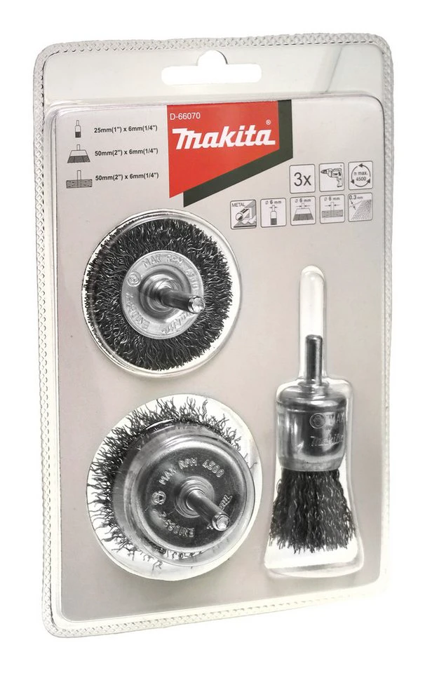 Makita D-66070 Rundbürsten-Set 3tlg. Stahl passend für Bohrmaschine