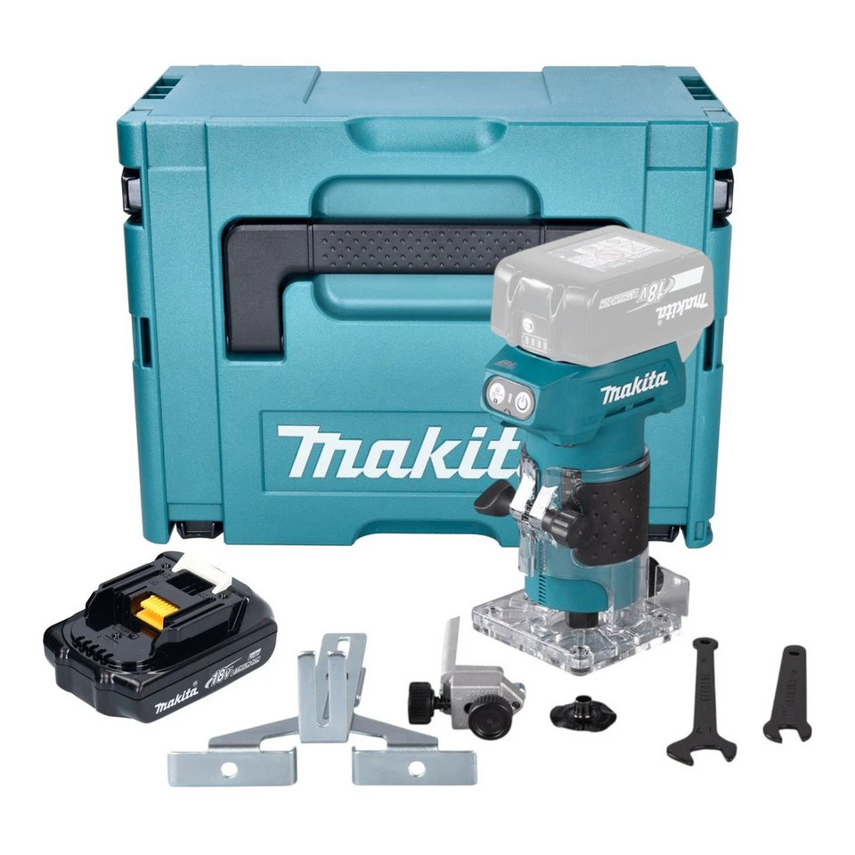 Makita DRT 52 Akku-Kantenfräse 18 V 6 mm bürstenlos mit Akku 1,5 Ah Makpac ohne Ladegerät