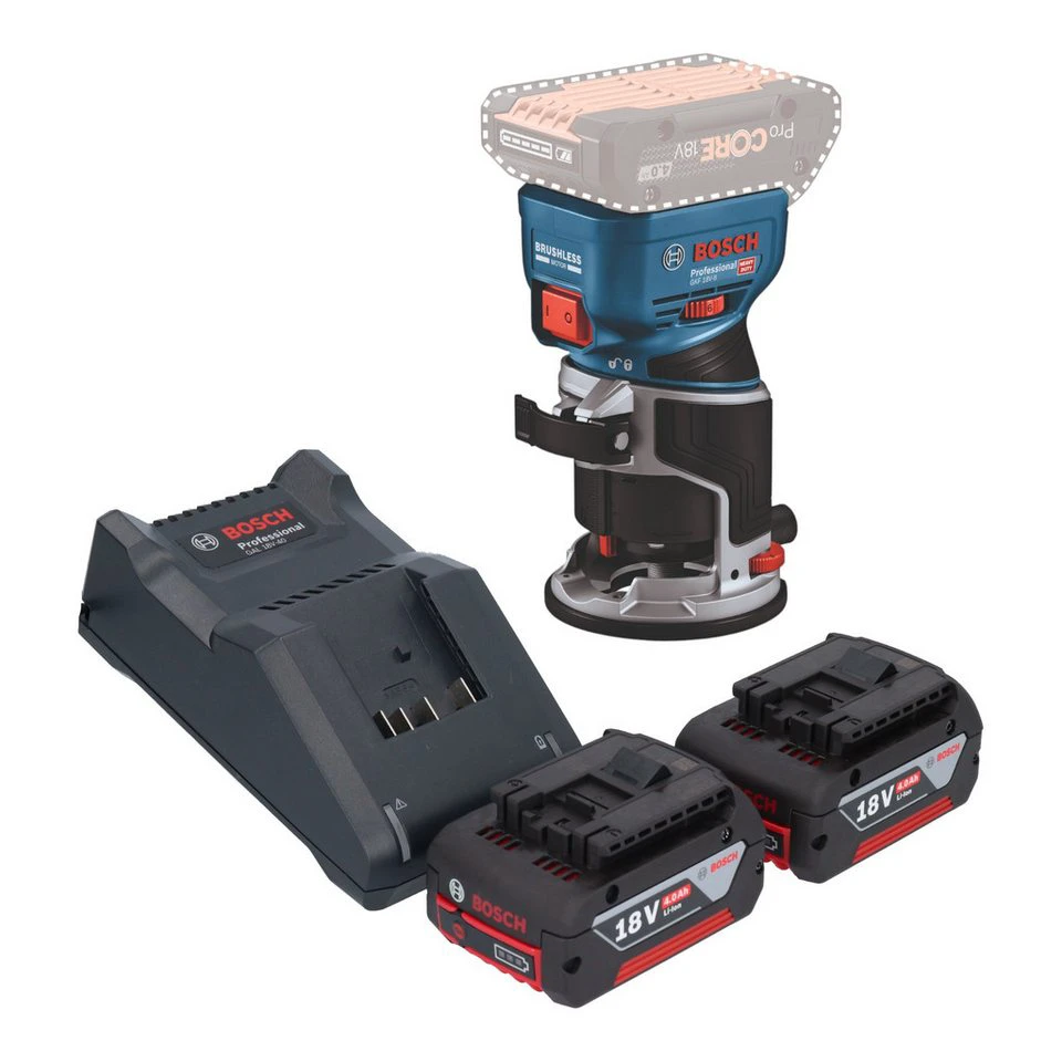Bosch Professional GKF 18V-8 Akku-Kantenfräse 18 V 8 mm 2x Akku 4,0 Ah Ladegerät