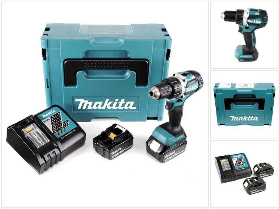 Makita Akku-Bohrschrauber DDF 484 RMJ 18 V Brushless 54 Nm im Makpac mit 2 Akkus