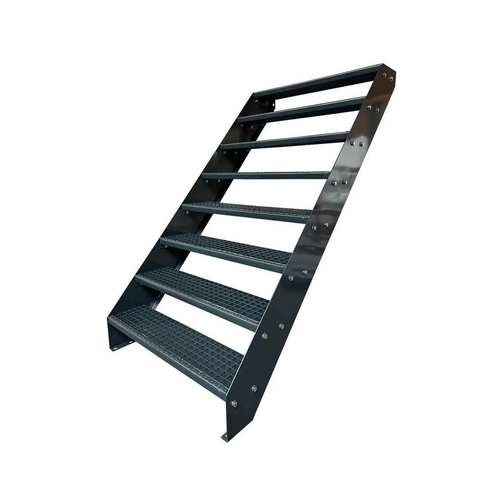 Kaminbau Mierzwa Außentreppe Premium Anthrazit 8 Stufen 152 cm Gitterrost DIN 24531