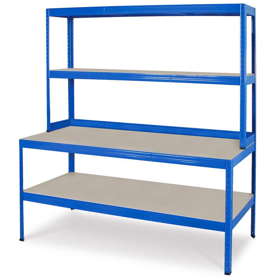BRB-Lagertechnik Werkbank Packtisch mit Aufbau 1800 x 1800 x 600 mm blau