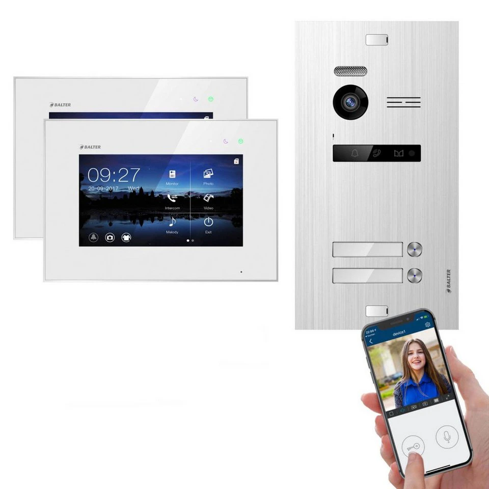 Balter Video-Türsprechanlage EVO Silber 2-Draht Wifi 2x 7 Zoll Touchscreen 2 Familienhaus