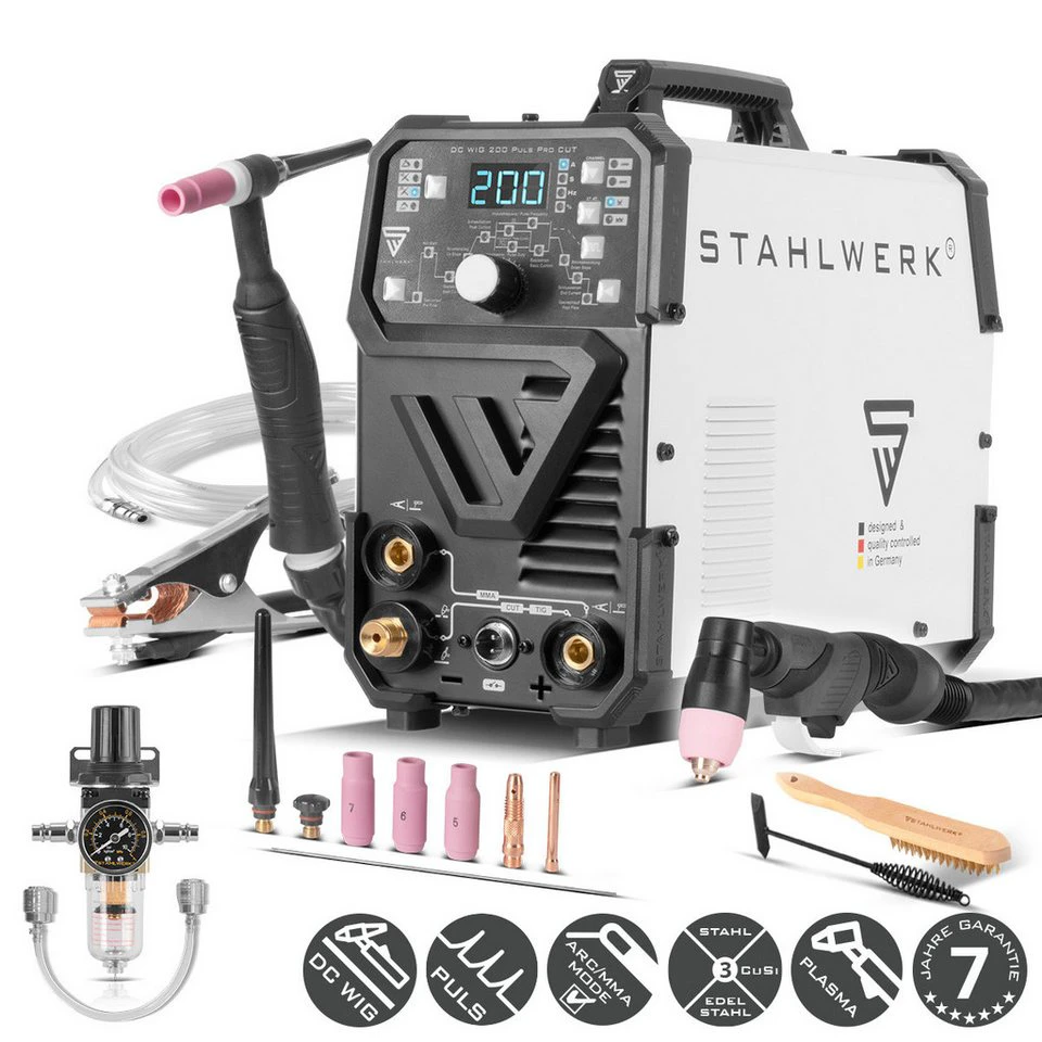 STAHLWERK DC WIG 200 Puls Pro CUT 4-in-1 Kombi-Schweißgerät 10 - 200 A