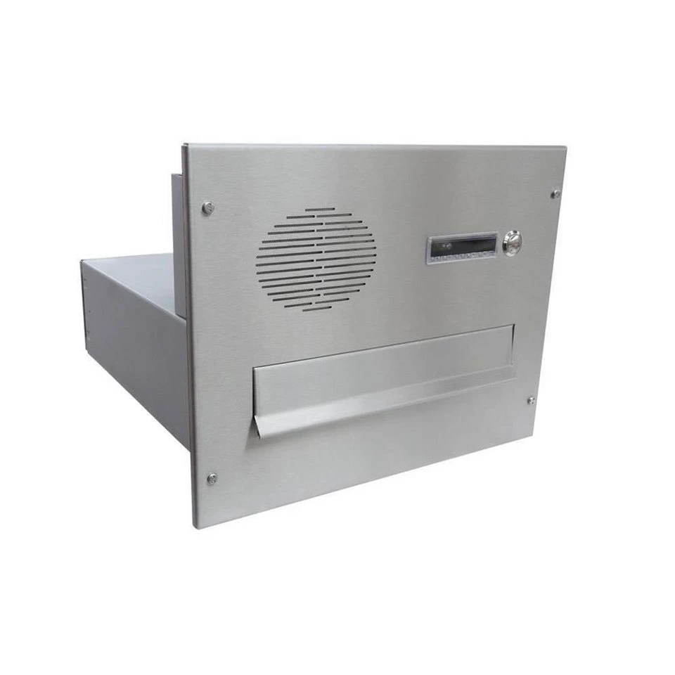 Letterbox24 B-04 Edelstahl Mauerdurchwurf-Briefkastenanlage mit Sprechsieb 1 Klingeltaster