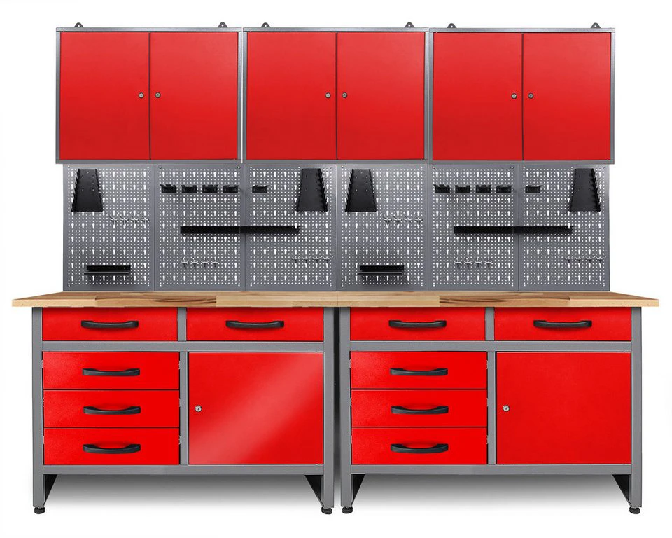ONDIS24 Werkstatt-Set Holger 240 cm Rot 3 Schränke