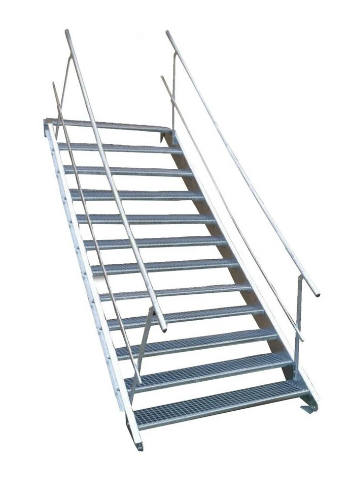 SRM Design Außentreppe 12 Stufen Stahltreppe beidseitig Geländer 100 cm Höhe 180-240 cm