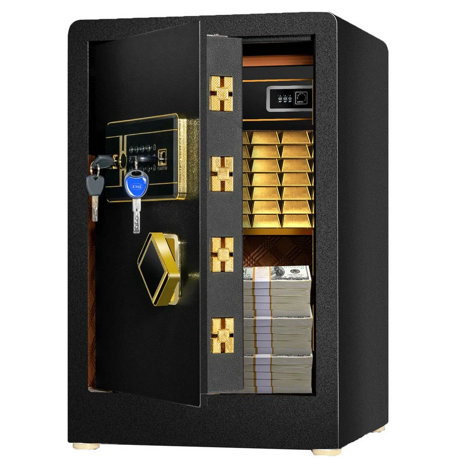 KOMFOTTEU Tresor Elektronischer Code Schlüssel verstellbares Regal Schwarz Stahl