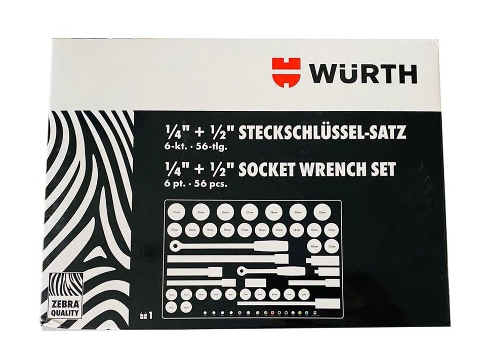 Würth Steckschlüssel Sortiment 56 Teile im Koffer 1/4 + 1/2
