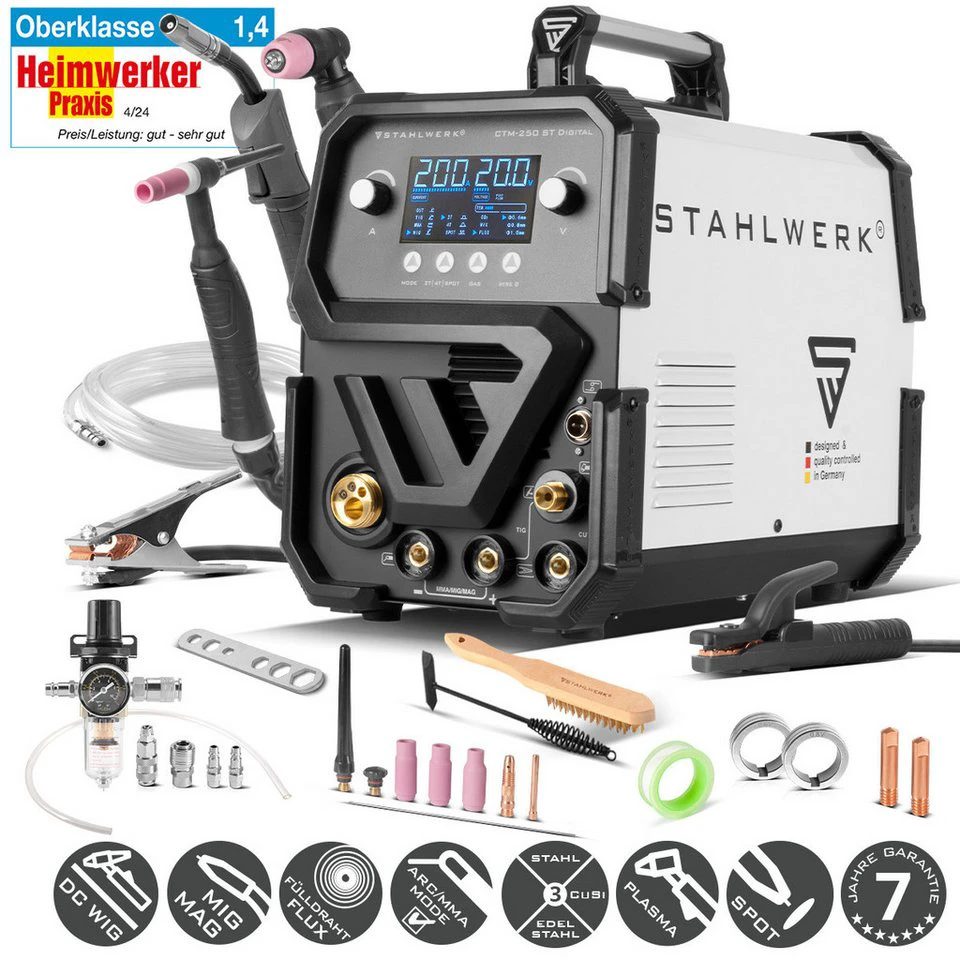 STAHLWERK Kombi-Schweißgerät CTM-250 ST Digital WIG MMA MIG CUT 10-200 A