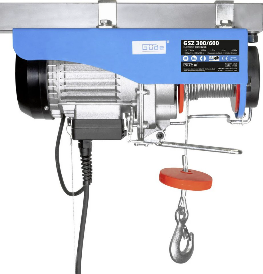 Güde elektrischer Seilzug GSZ 300/600 600 kg 300 kg 230 V 1050 W