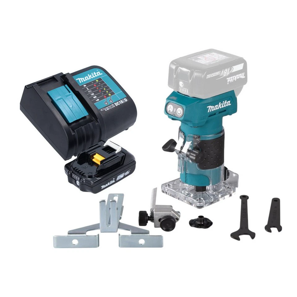 Makita Akku-Kantenfräse DRT52 18 V bürstenlos 6 mm mit Akku 2,0 Ah Ladegerät