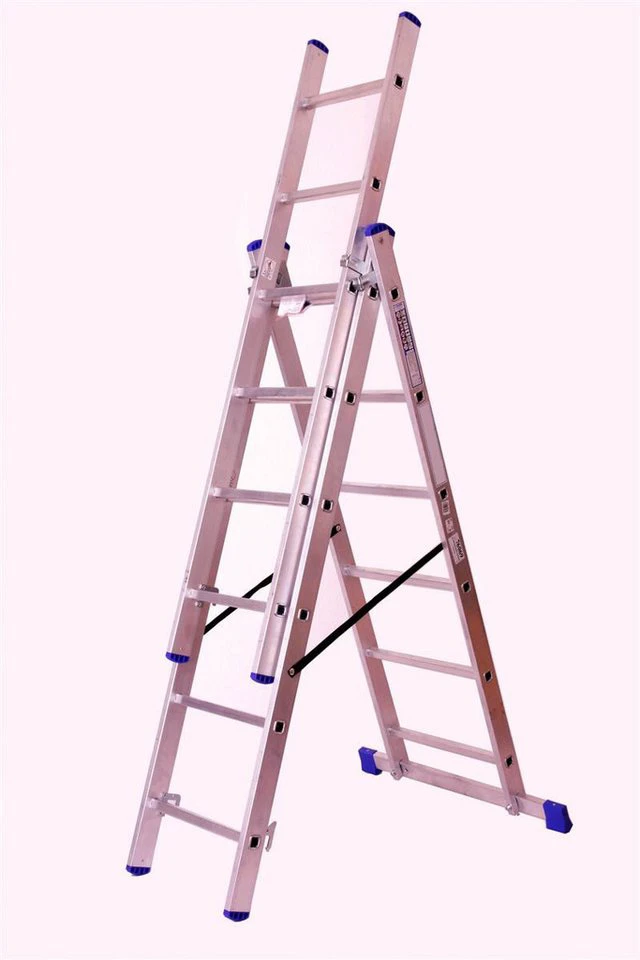Szagato Schiebeleiter 3x6 Stufen Aluminium 166x48x17 cm 150 kg TÜV/GS EN131