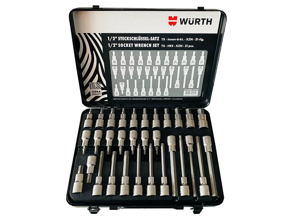 Würth Steckschlüssel Sortiment 1/2 Zoll 31 Teile Metallkassette Torx XZN HEX