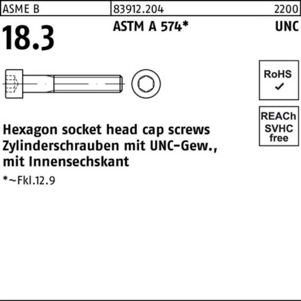 Reyher Zylinderschraube R 83912 UNC-Gewinde Innen-6kt 1 1/2 x 8