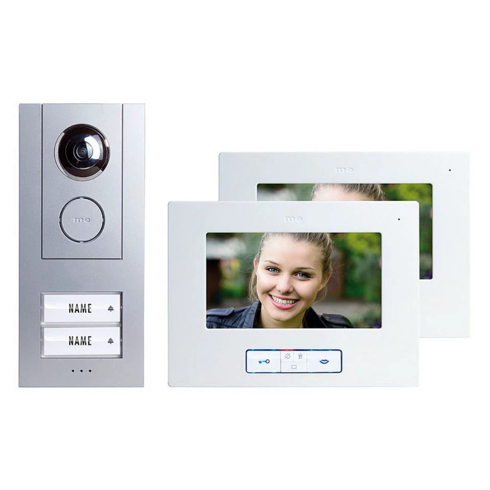 m-e Vistus VD-6720 Video-Türsprechanlage-Set 7 Zoll 2-Familienhaus Silber