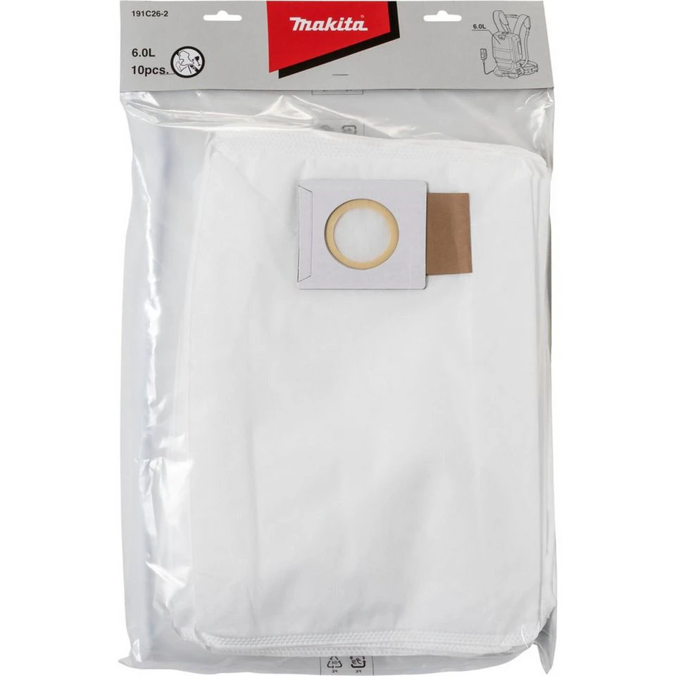 Makita Filtersack 191C26-2 für Rucksackstaubsauger 6 Liter 10 Stück