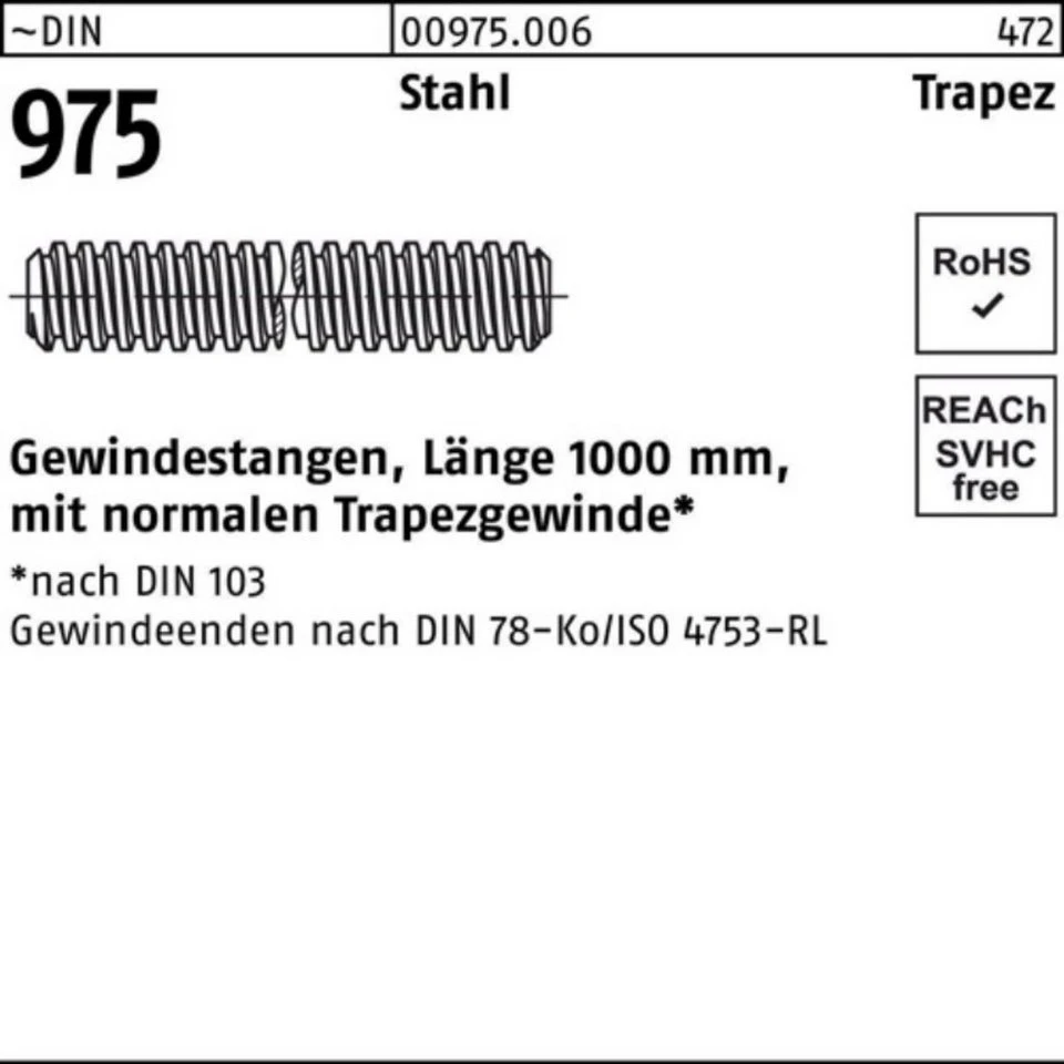 Reyher Gewindestange 009750060140400 DIN 975 Trapezgewinde TR 14 x 4 Stahl 1000 mm