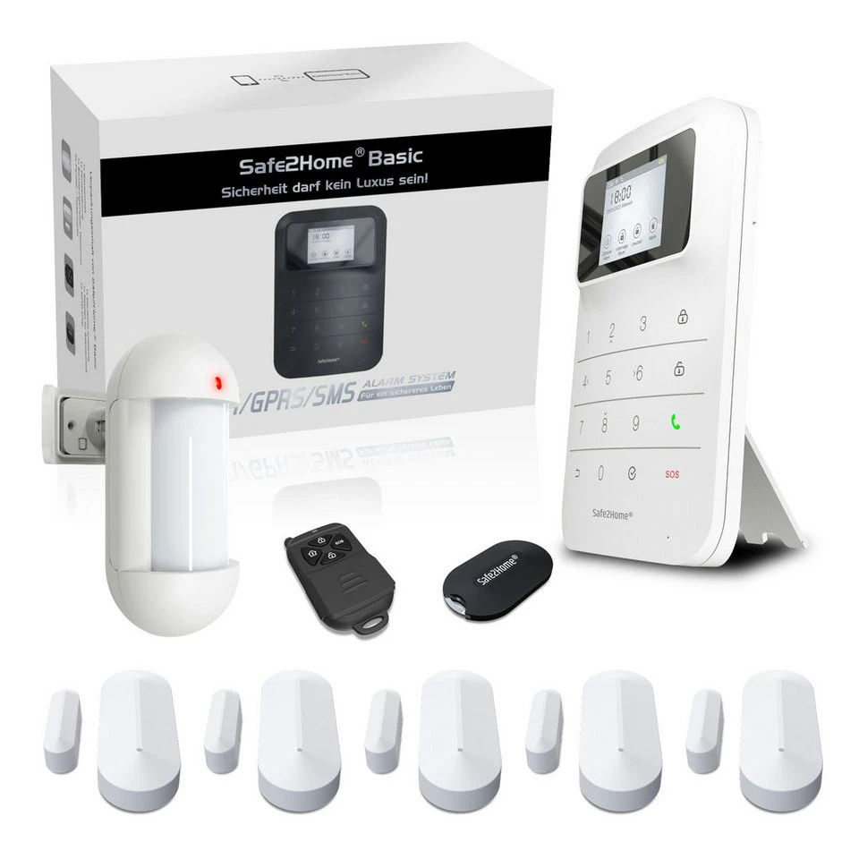 Safe2Home Basic Funk-Alarmanlage Weiß WLAN GSM SMS App 2,4 & 5 GHz Komplettsystem