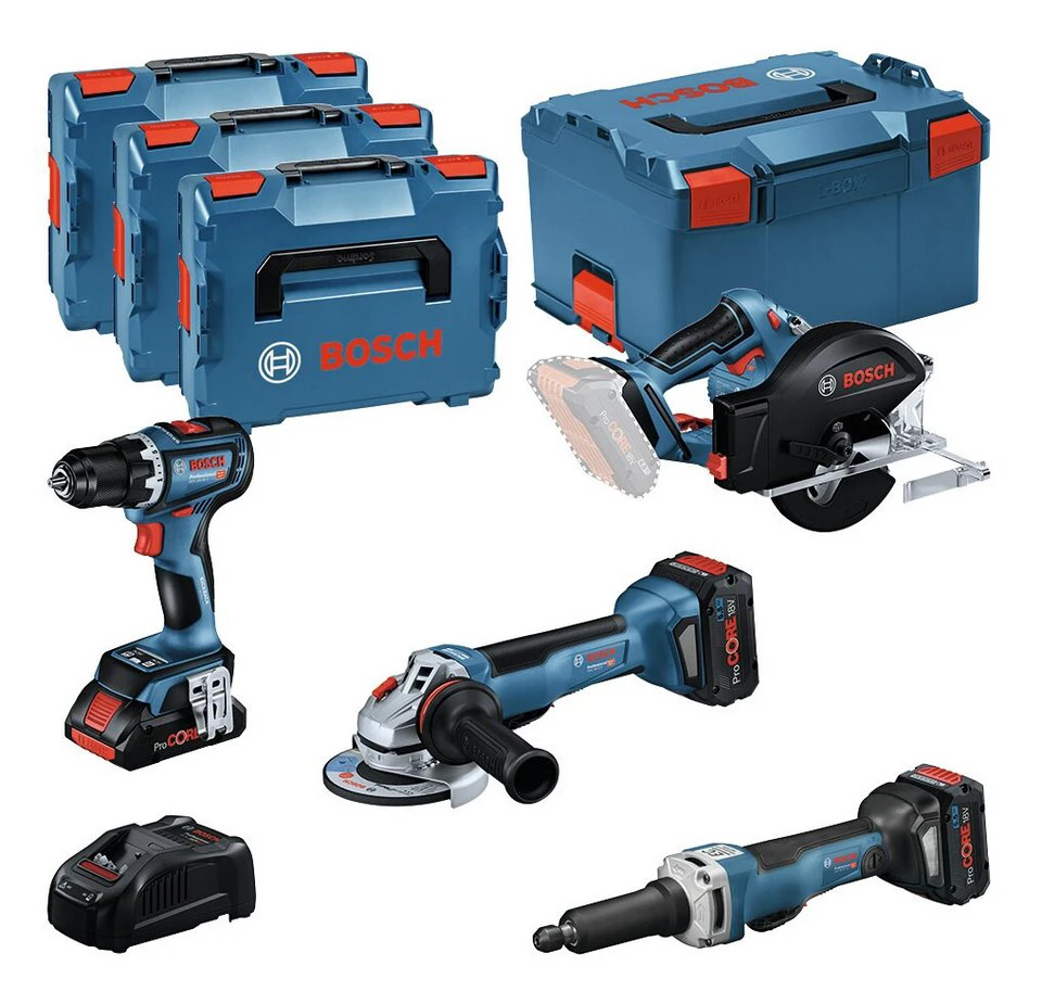 BOSCH Combo Kit 18V-Set GSR 18V-90C GWS 18V-15 PSC GKM 18V-50 GGS 18V-23 PLC 2x Akku ProCORE