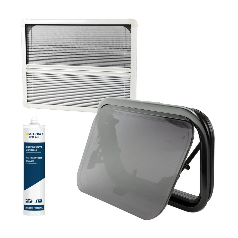 Wamovo Ausstellfenster Acrylglas 500x300 Wohnwagen Camper Set Rollo